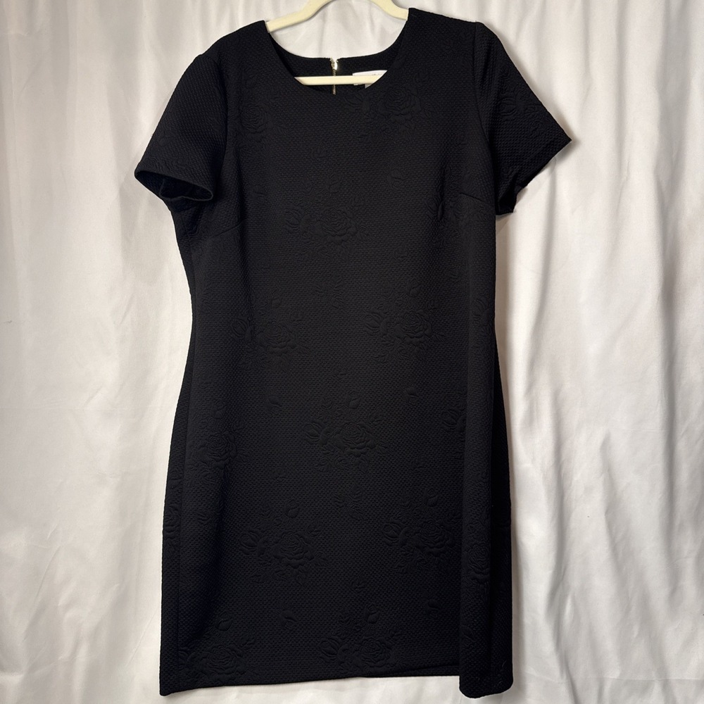 Calvin Klein Black Cocktail Sheath Dress Knee-Length Quilted Floral Size 16 LBD